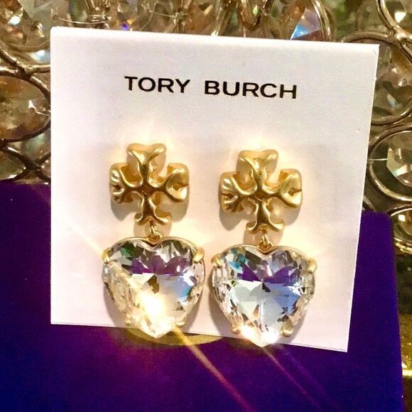 TORY BURCH ROXANNE HEART DIAMOND CRYSTAL EARRINGS - Picture 7 of 7